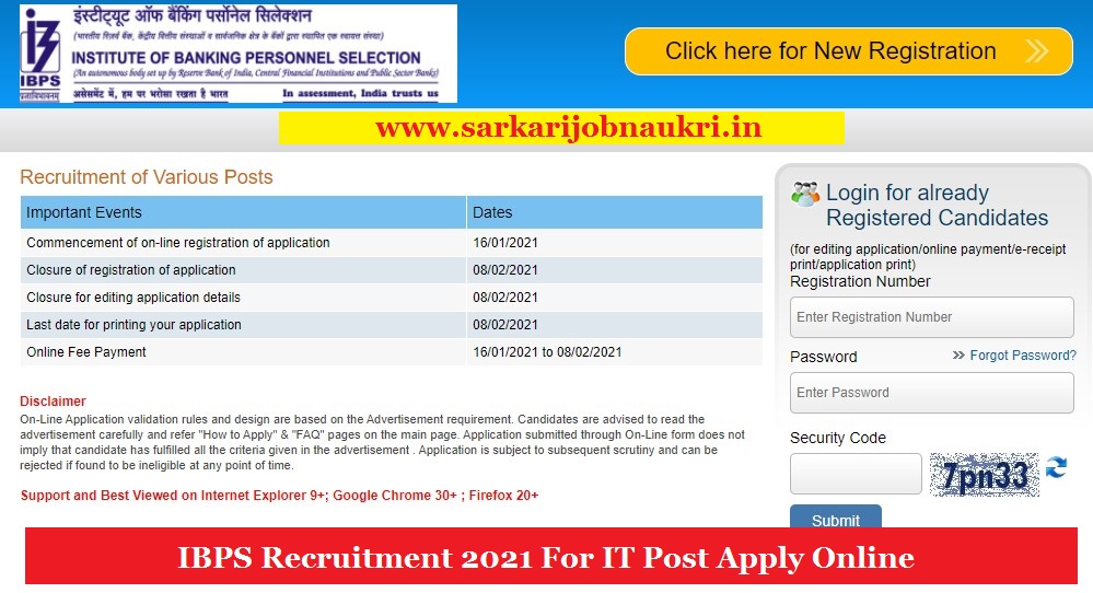 IBPS Recruitment 2021 For IT Post Apply Online